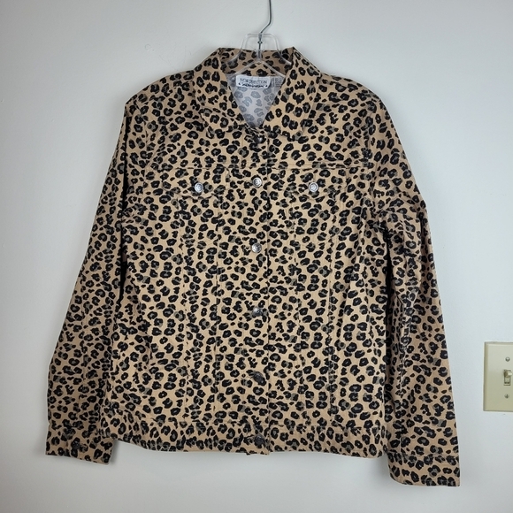 New Direction Leopard Print Women's Jean Jacket silver buttons edgy classic L - Picture 3 of 11